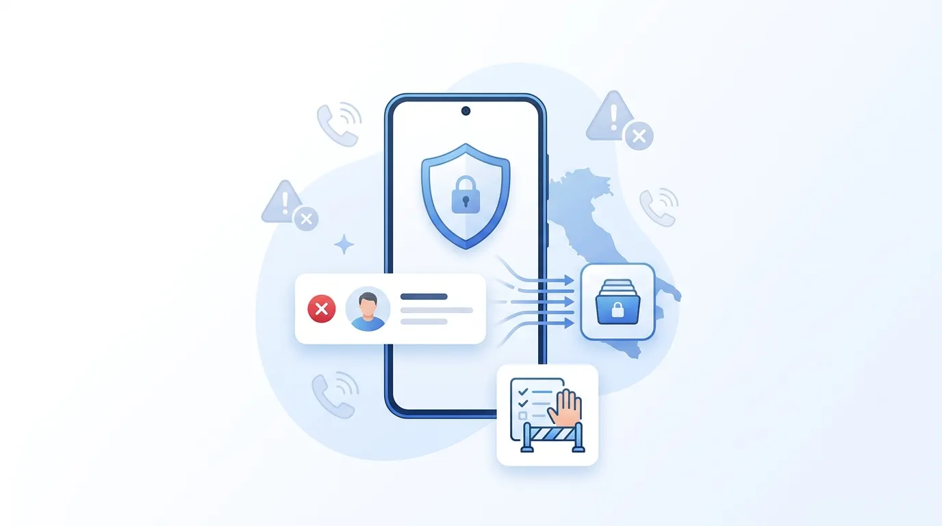 Schermata concettuale di filtro chiamate privacy-first su Android