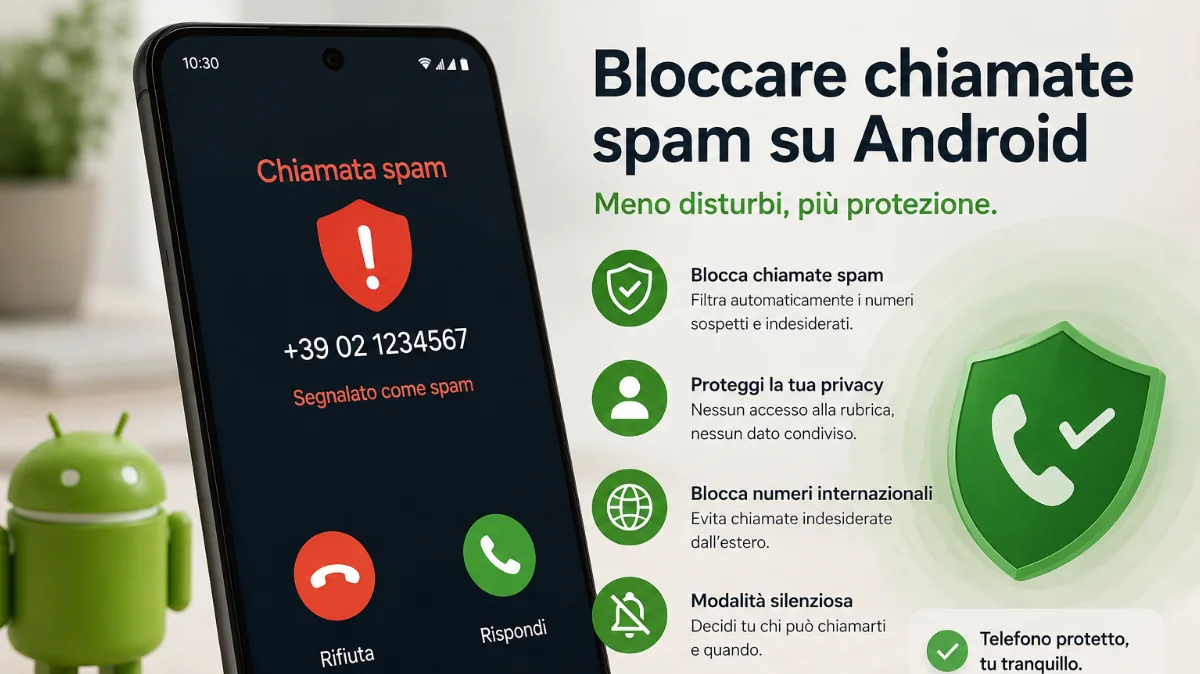 Illustrazione di uno smartphone Android protetto da chiamate indesiderate