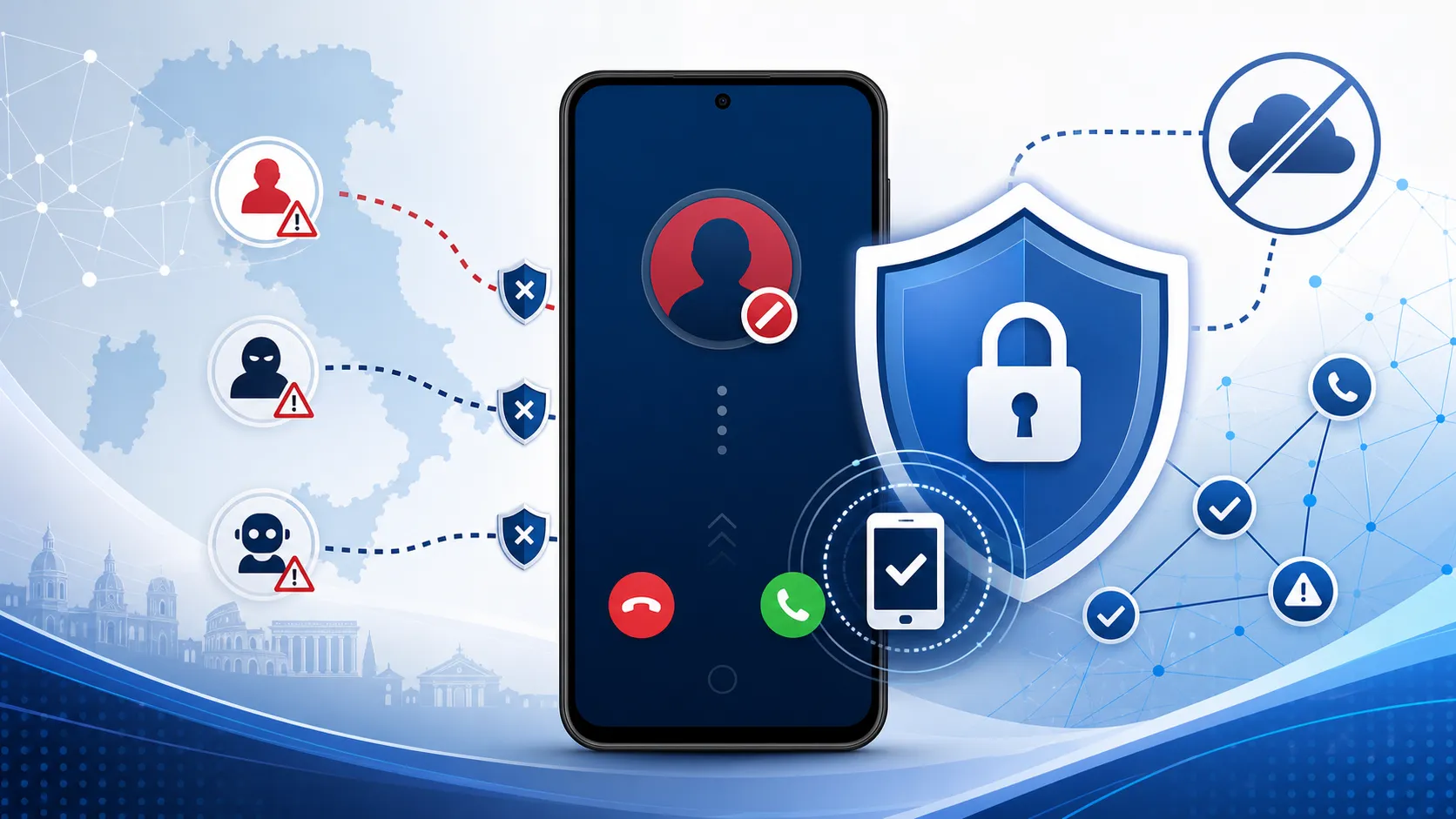 Smartphone Android con avviso di chiamata sospetta e filtro anti-truffa