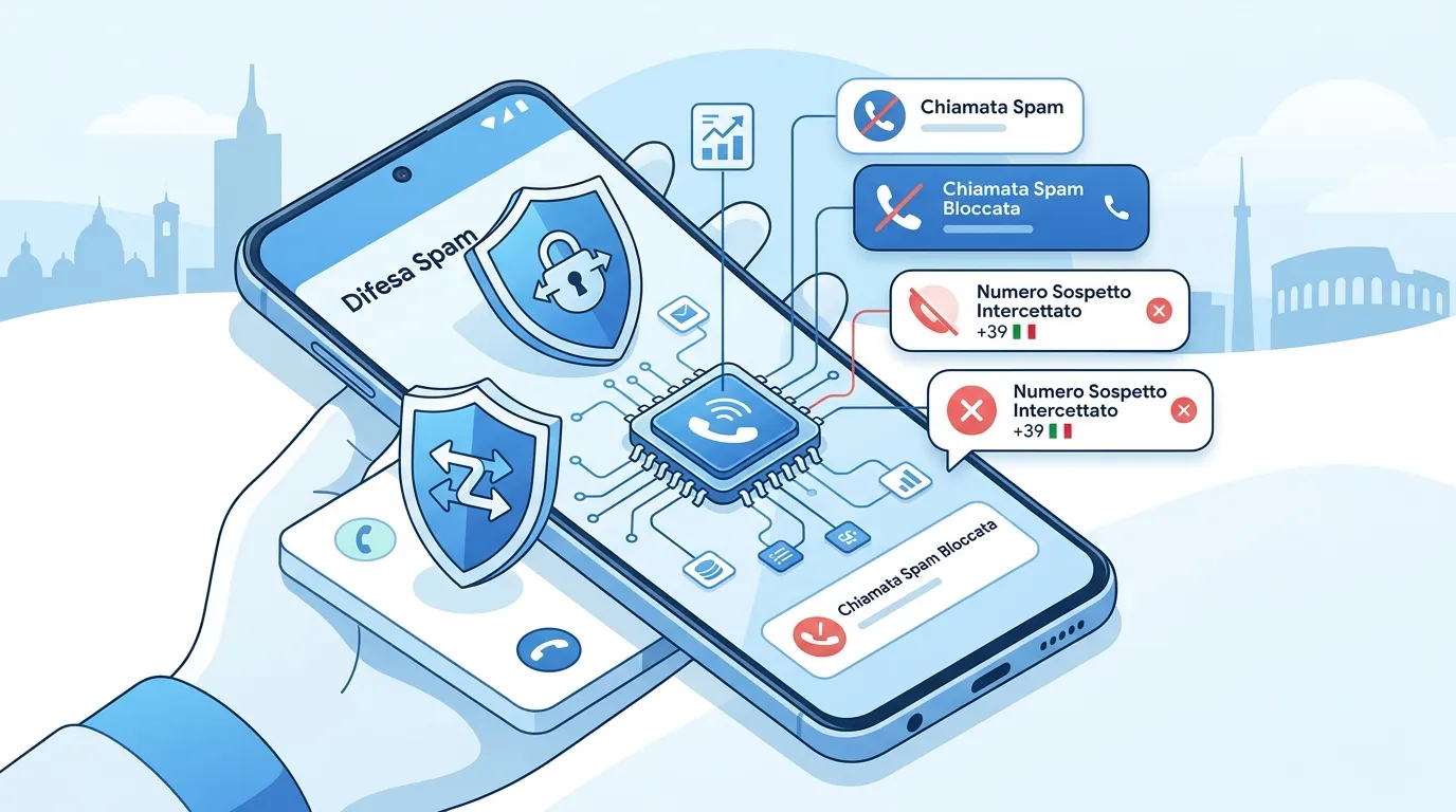 Telefono Android che mostra una chiamata sospetta con numero italiano