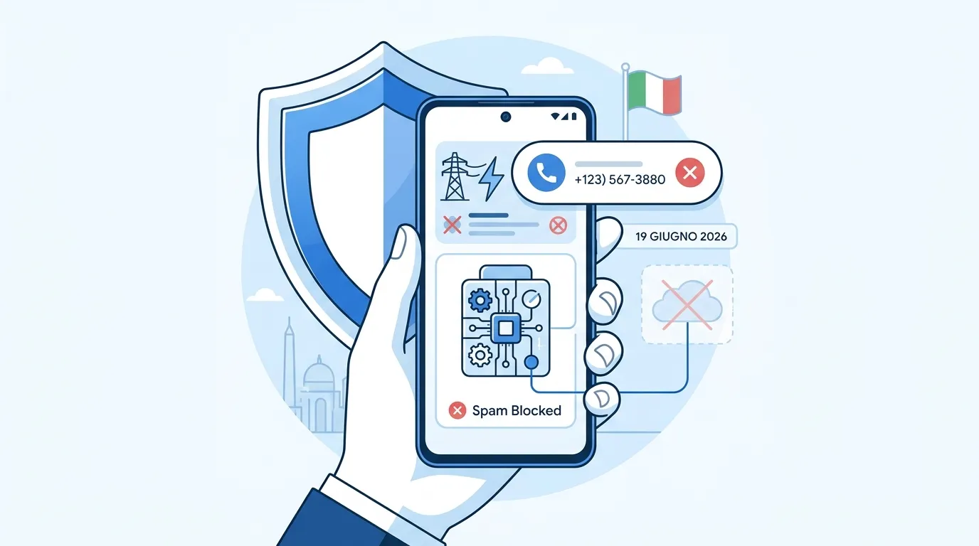 Persona che controlla una chiamata sospetta sul telefono Android prima di accettare un'offerta energia