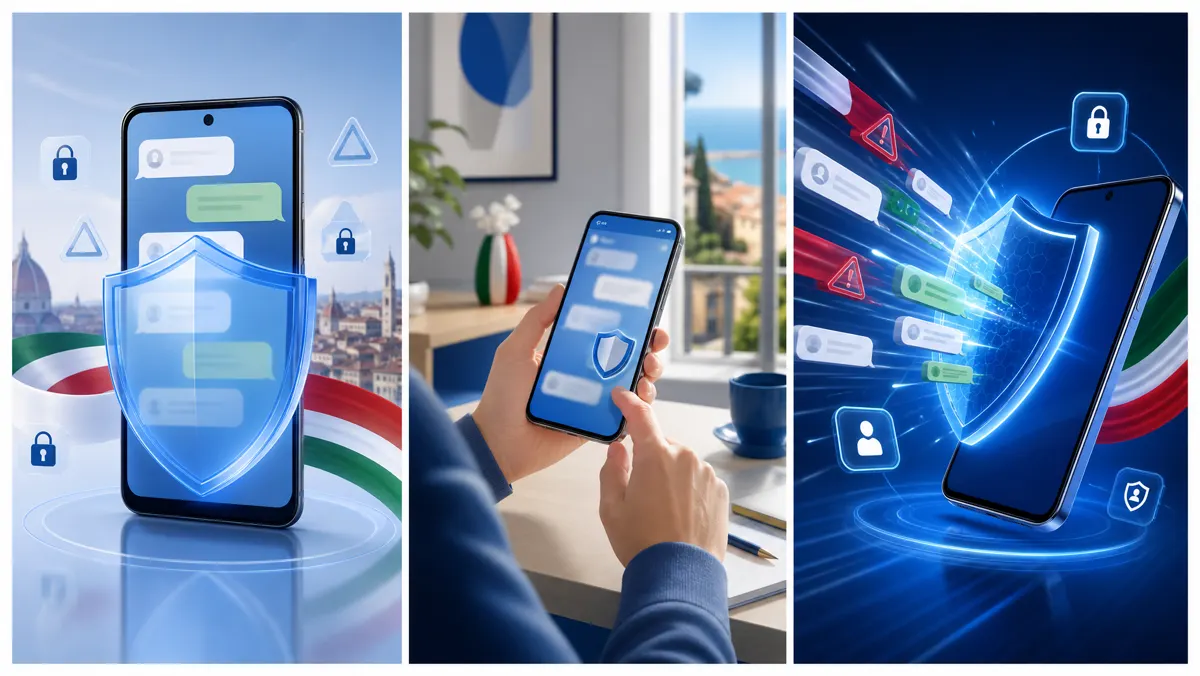 Persona che controlla un messaggio sospetto su smartphone in modo sicuro
