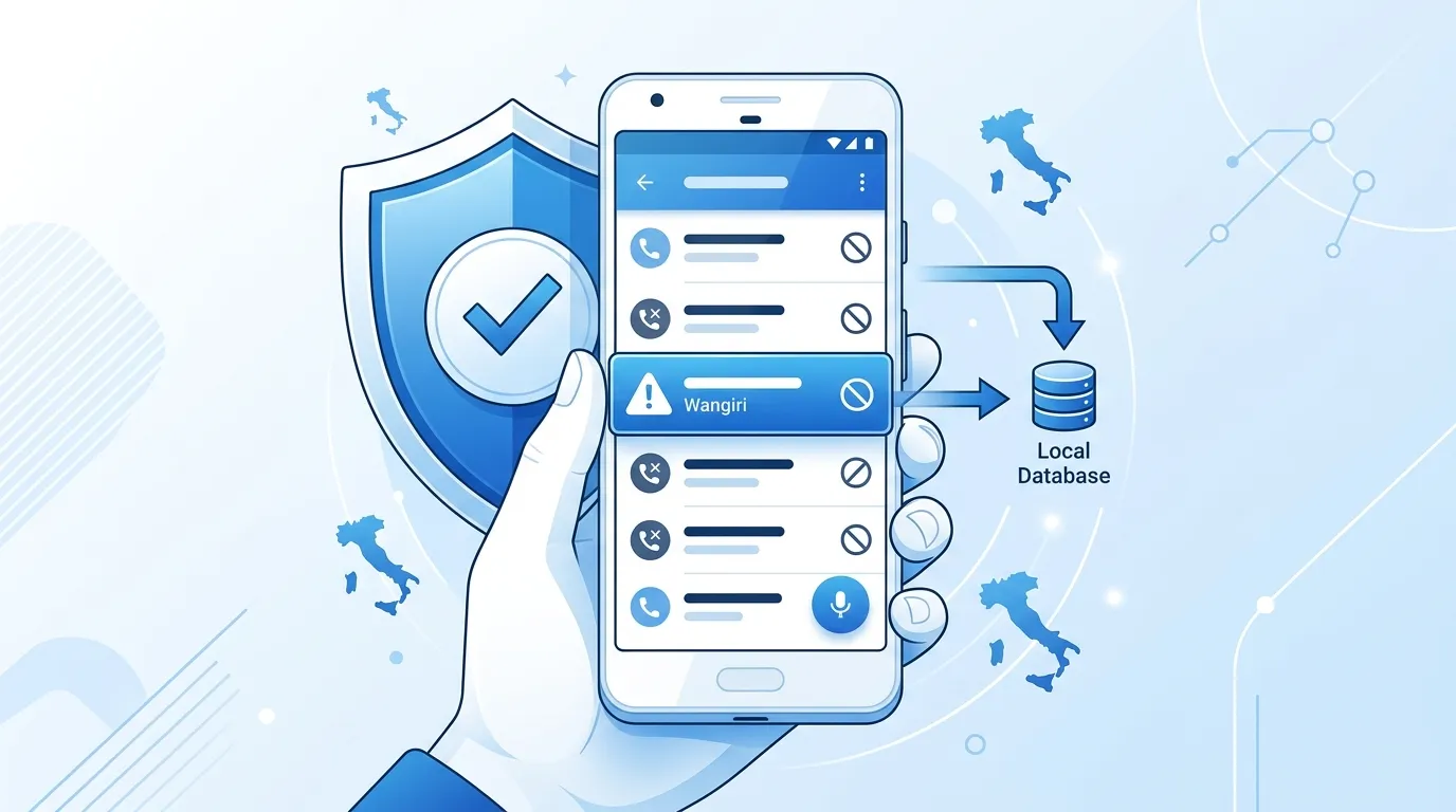 Telefono Android con chiamata sospetta e filtro antispam
